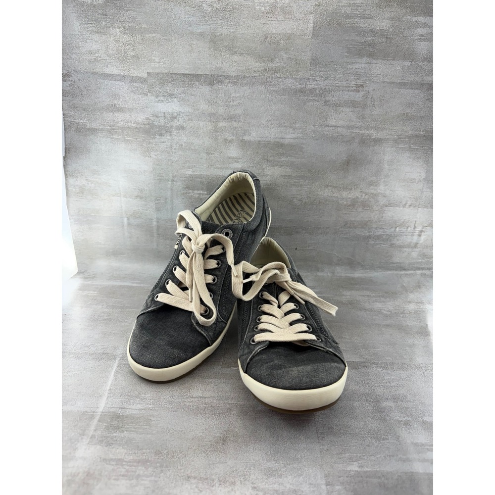 Taos Star Canvas Sneakers Charcoal Grey Washed Low Top Lace Up Women Sz 10